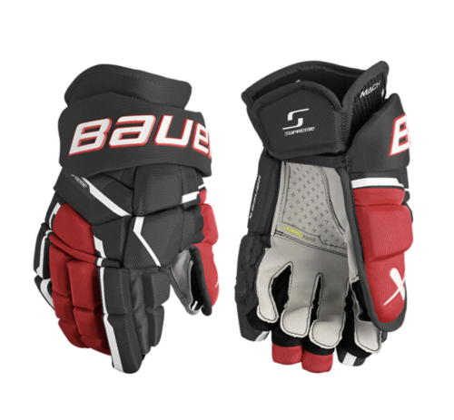 Rękawice hokejowe BAUER Supreme MACH Junior - czarno/czerwone